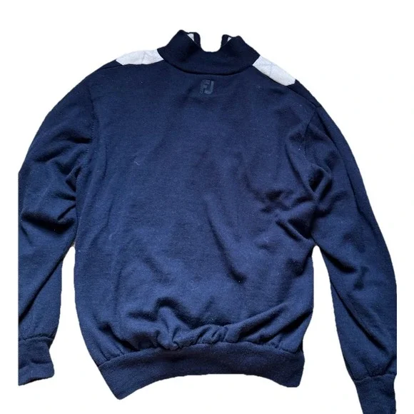 FootJoy Size XL Mens 100% Wool 1/4 Zip Fully Lined Golf Sweater Argyle Navy